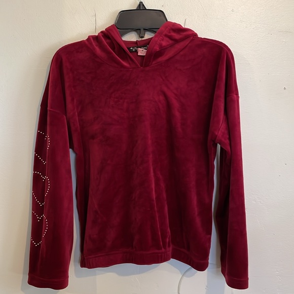 Xtraordinary Velour Track Suit, Deep Red w/ bedazzled Hearts on Sleeve, girls M - Picture 4 of 14